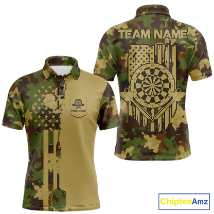 Green & Beige Camo Dart Team Shirt For Men Personalized Patriot Dartboard US Flag Team Dart Jersey NYN3895