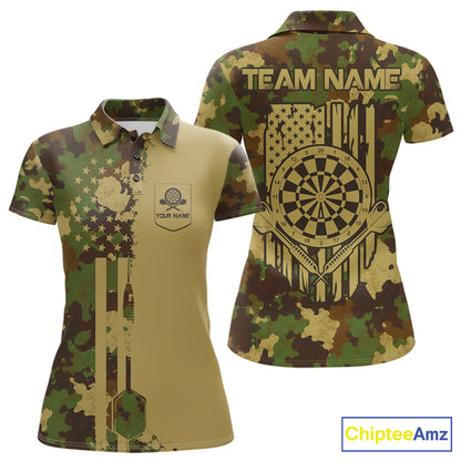 Green & Beige Camo Dart Team Shirt For Women Personalized Patriot Dartboard US Flag Team Dart Jersey NYN3895