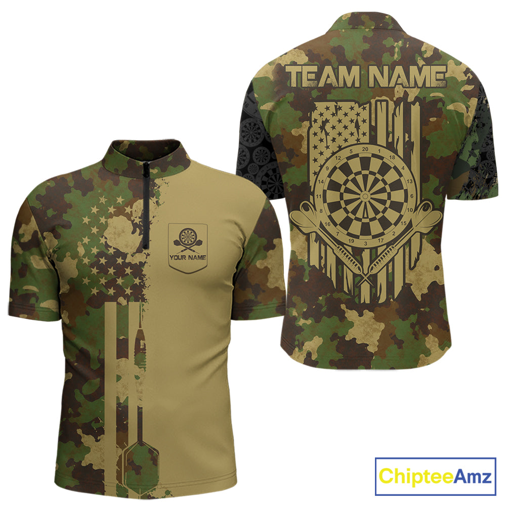 Green & Beige Camo Dart Team Shirt For Men Personalized Patriot Dartboard US Flag Team Dart Jersey NYN3895