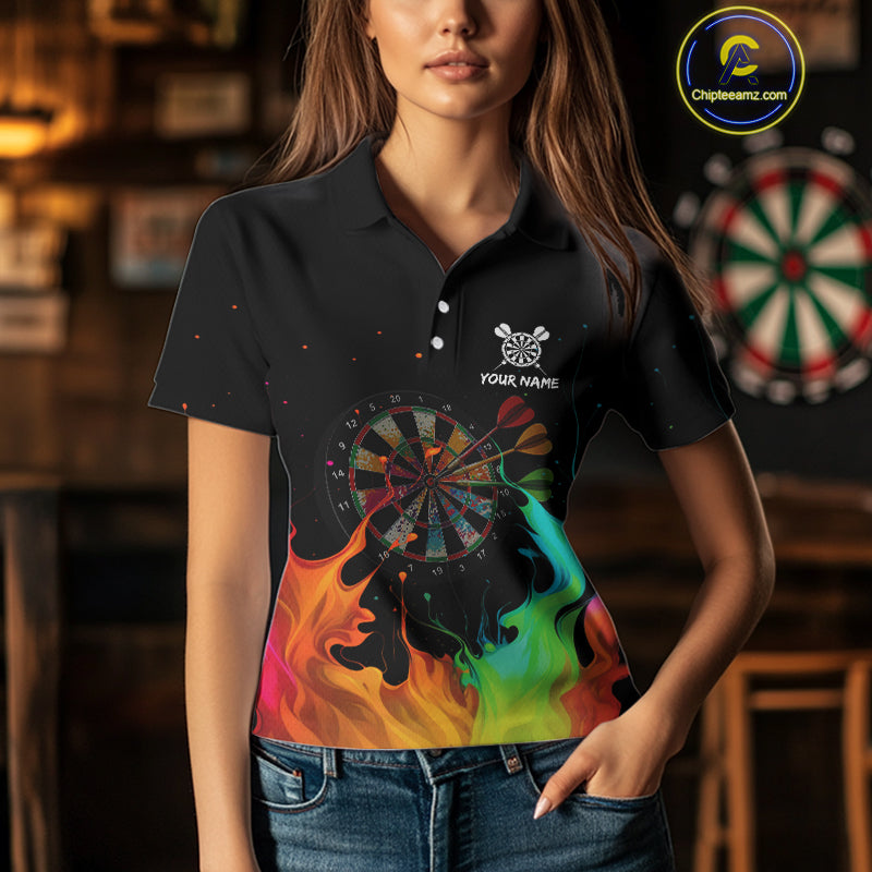 Custom Splatter Dartboard 3D Funny Dart Polo Shirt For Women Colorful Dart Team Jerseys NYN1526