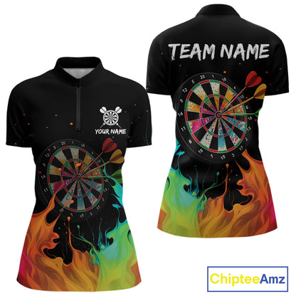 Custom Splatter Dartboard 3D Funny Dart 1/4-Zip Shirt For Women Colorful Dart Team Jerseys NYN1526