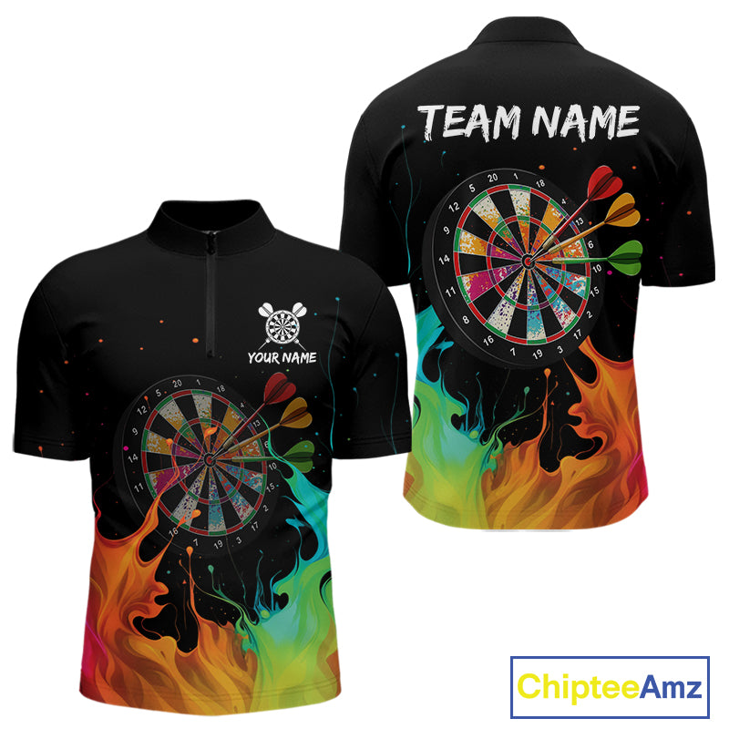 Custom Splatter Dartboard 3D Funny Dart 1/4-Zip Shirt For Men Colorful Dart Team Jerseys NYN1526