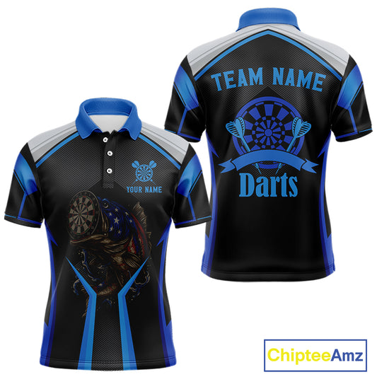 Custom Black Blue Bass Funny Dart Polo Shirt For Men Dart Team Sport Jerseys NYN1528