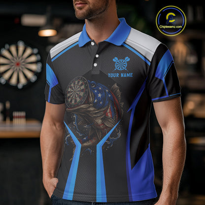 Custom Black Blue Bass Funny Dart Polo Shirt For Men Dart Team Sport Jerseys NYN1528