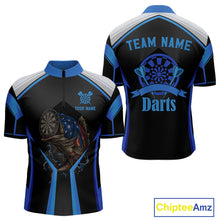 Load image into Gallery viewer, Custom Black Blue Bass Funny Dart 1/4-Zip Shirt For Men Dart Team Sport Jerseys NYN1528
