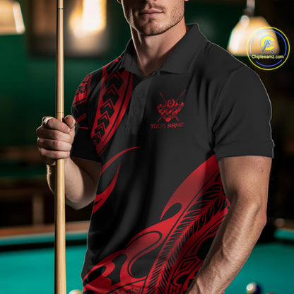 Black & Red Tribal Pattern Billiard Shirts For Men Custom 8 Ball Billiard Team Shirts NYN4656