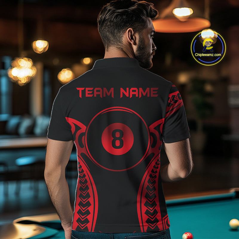 Black & Red Tribal Pattern Billiard Shirts For Men Custom 8 Ball Billiard Team Shirts NYN4656