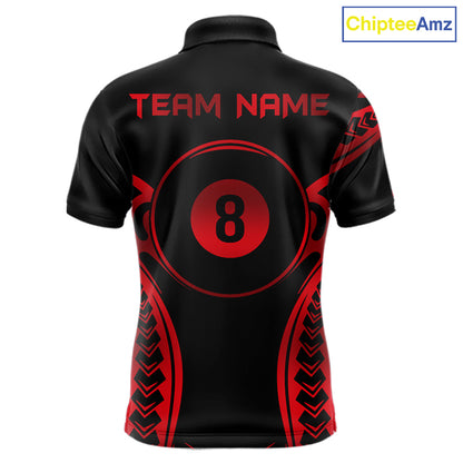 Black & Red Tribal Pattern Billiard Shirts For Men Custom 8 Ball Billiard Team Shirts NYN4656