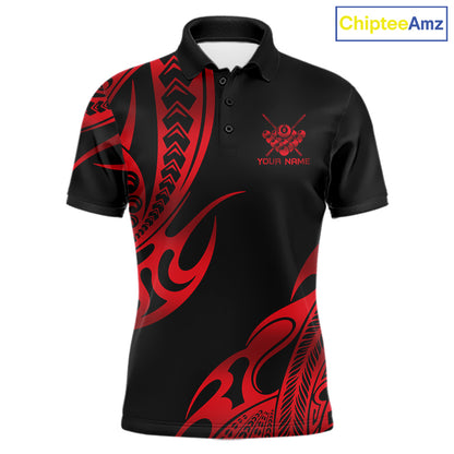 Black & Red Tribal Pattern Billiard Shirts For Men Custom 8 Ball Billiard Team Shirts NYN4656