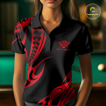Black & Red Tribal Pattern Billiard Shirts For Women Custom 8 Ball Billiard Team Shirts NYN4656