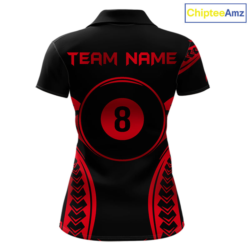Black & Red Tribal Pattern Billiard Shirts For Women Custom 8 Ball Billiard Team Shirts NYN4656