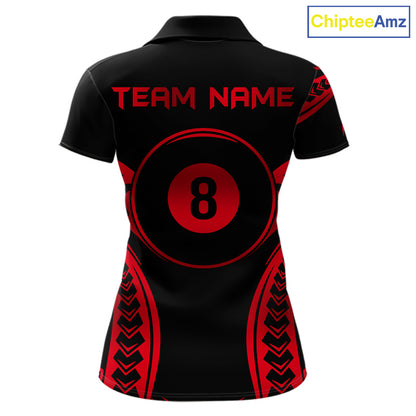 Black & Red Tribal Pattern Billiard Shirts For Women Custom 8 Ball Billiard Team Shirts NYN4656