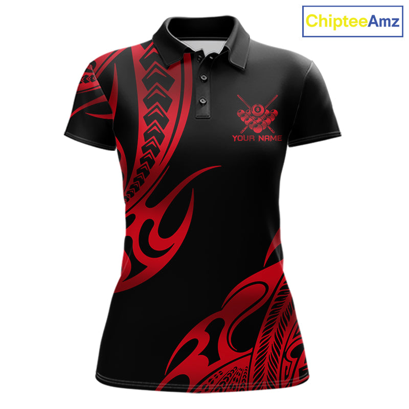 Black & Red Tribal Pattern Billiard Shirts For Women Custom 8 Ball Billiard Team Shirts NYN4656