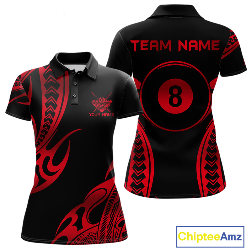 Black & Red Tribal Pattern Billiard Shirts For Women Custom 8 Ball Billiard Team Shirts NYN4656