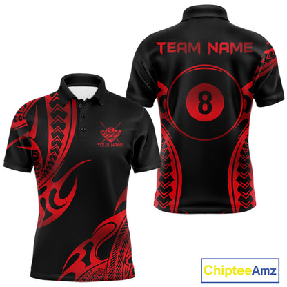 Black & Red Tribal Pattern Billiard Shirts For Men Custom 8 Ball Billiard Team Shirts NYN4656