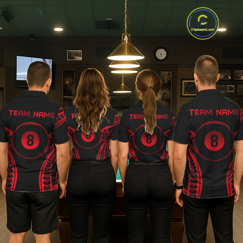 Black & Red Tribal Pattern Billiard Shirts For Women Custom 8 Ball Billiard Team Shirts NYN4656