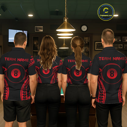 Black & Red Tribal Pattern Billiard Shirts For Women Custom 8 Ball Billiard Team Shirts NYN4656