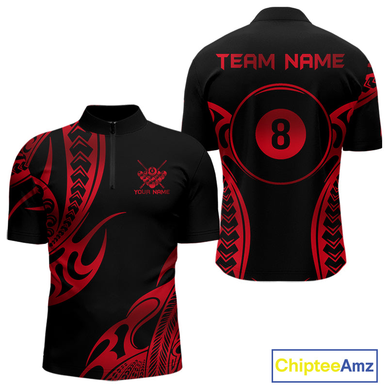 Black & Red Tribal Pattern Billiard Shirts For Men Custom 8 Ball Billiard Team Shirts NYN4656