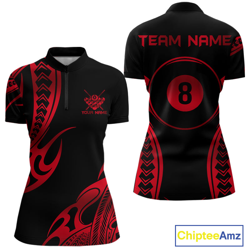 Black & Red Tribal Pattern Billiard Shirts For Women Custom 8 Ball Billiard Team Shirts NYN4656