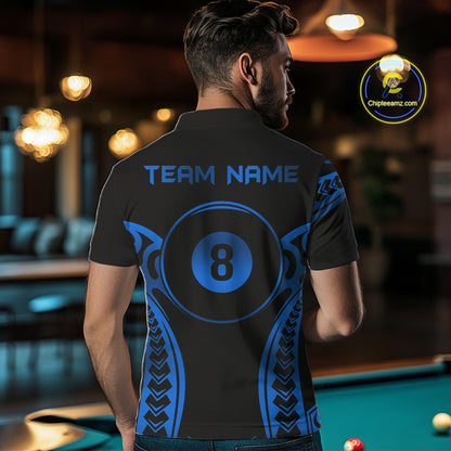 Black & Blue Tribal Pattern Billiard Shirts For Men Custom 8 Ball Billiard Team Shirts NYN4657