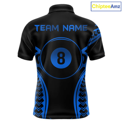 Black & Blue Tribal Pattern Billiard Shirts For Men Custom 8 Ball Billiard Team Shirts NYN4657