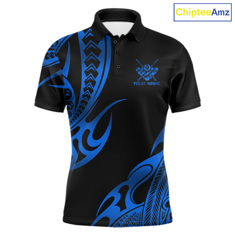 Black & Blue Tribal Pattern Billiard Shirts For Men Custom 8 Ball Billiard Team Shirts NYN4657
