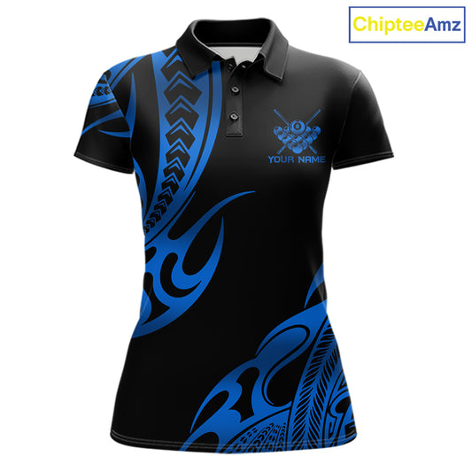 Black & Blue Tribal Pattern Billiard Shirts For Women Custom 8 Ball Billiard Team Shirts NYN4657