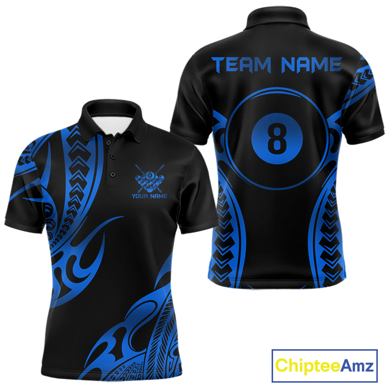 Black & Blue Tribal Pattern Billiard Shirts For Men Custom 8 Ball Billiard Team Shirts NYN4657