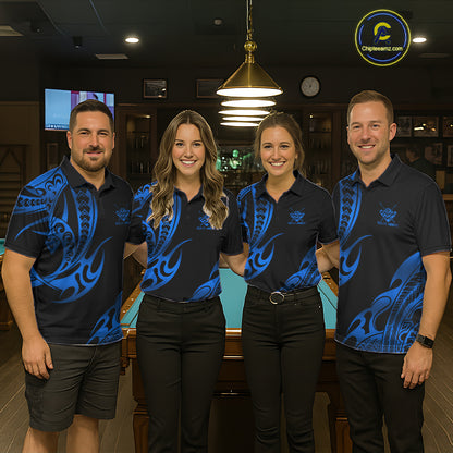 Black & Blue Tribal Pattern Billiard Shirts For Men Custom 8 Ball Billiard Team Shirts NYN4657