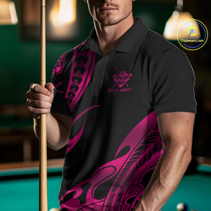 Black & Pink Tribal Pattern Billiard Shirts For Men Custom 8 Ball Billiard Team Shirts NYN4658