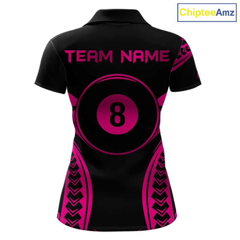 Black & Pink Tribal Pattern Billiard Shirts For Women Custom 8 Ball Billiard Team Shirts NYN4658