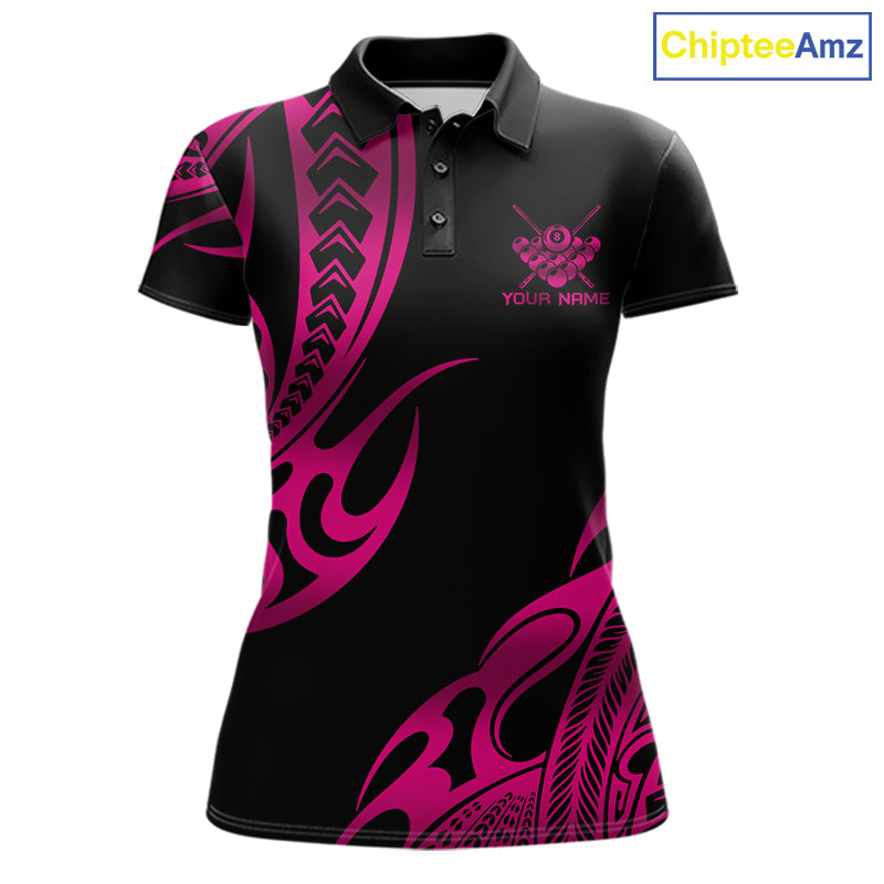 Black & Pink Tribal Pattern Billiard Shirts For Women Custom 8 Ball Billiard Team Shirts NYN4658
