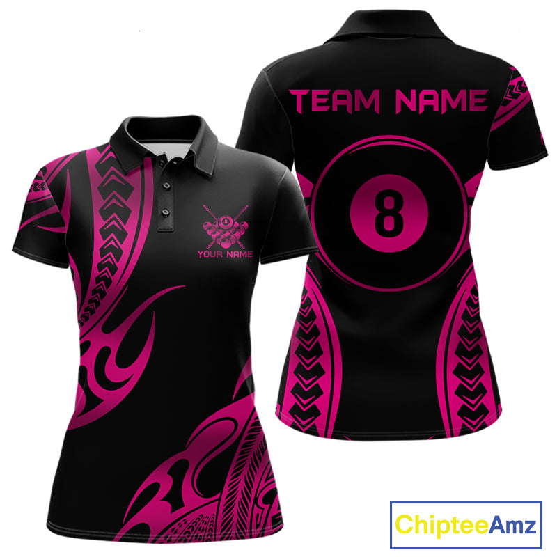 Black & Pink Tribal Pattern Billiard Shirts For Women Custom 8 Ball Billiard Team Shirts NYN4658
