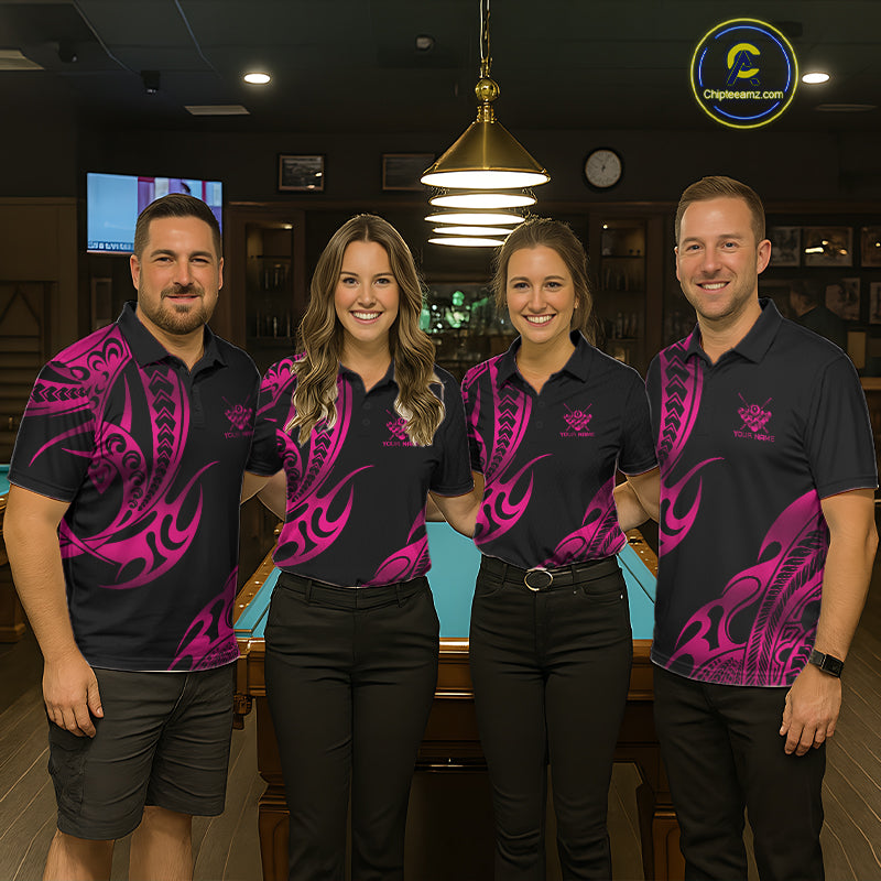 Black & Pink Tribal Pattern Billiard Shirts For Women Custom 8 Ball Billiard Team Shirts NYN4658