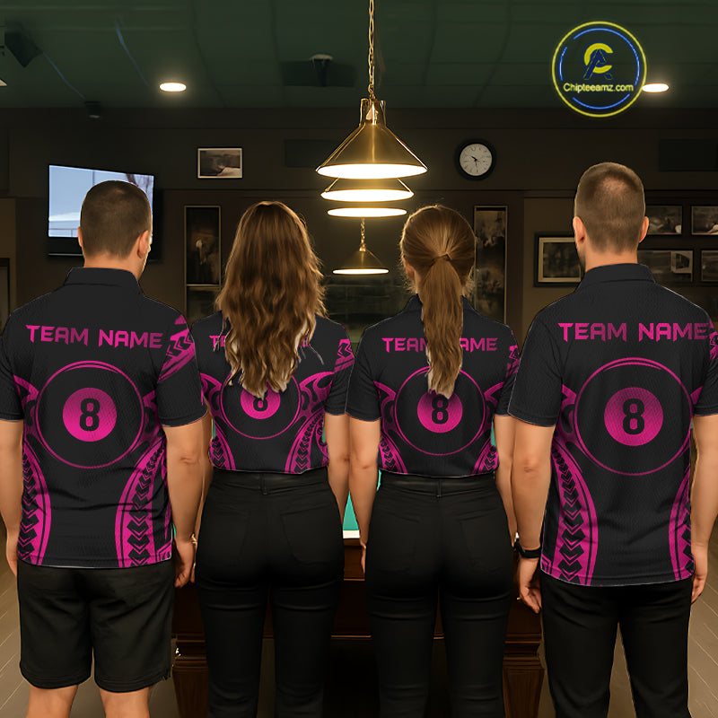 Black & Pink Tribal Pattern Billiard Shirts For Women Custom 8 Ball Billiard Team Shirts NYN4658