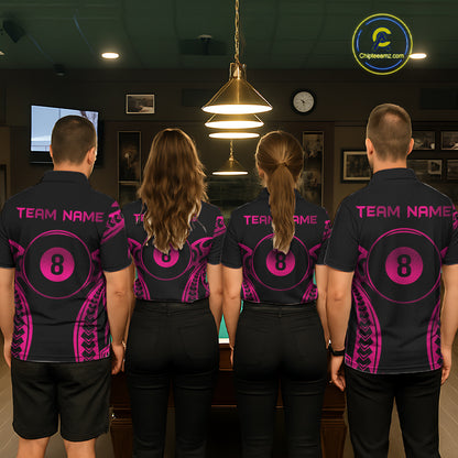 Black & Pink Tribal Pattern Billiard Shirts For Women Custom 8 Ball Billiard Team Shirts NYN4658