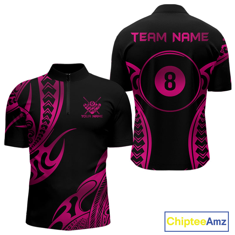 Black & Pink Tribal Pattern Billiard Shirts For Men Custom 8 Ball Billiard Team Shirts NYN4658