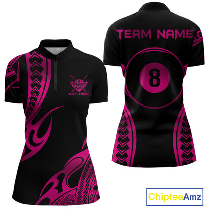 Black & Pink Tribal Pattern Billiard Shirts For Women Custom 8 Ball Billiard Team Shirts NYN4658