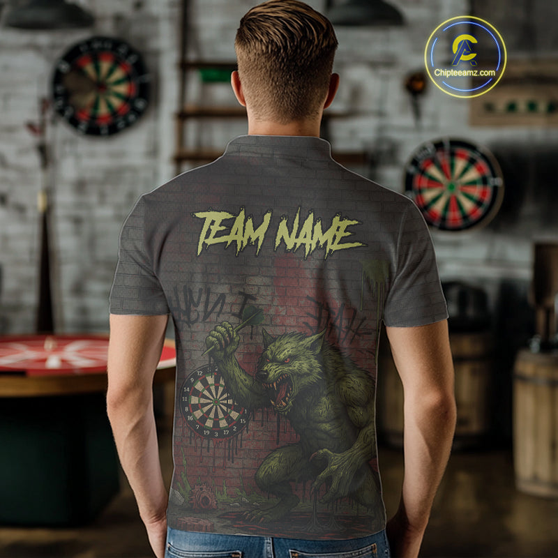 Custom Dripping Grunge Wolf Dartboard Funny Dart Men Polo Shirt Graffiti Dart Jerseys NYN1785