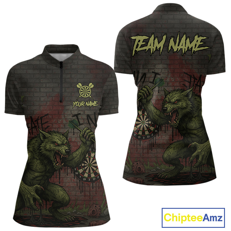 Custom Dripping Grunge Wolf Dartboard Funny Dart Men Polo Shirt Graffiti Dart Jerseys NYN1785