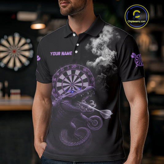 Black And Purple Crocodile Grey Smoke Custom Dart Men Polo Shirt Funny Dart Jerseys NYN1789