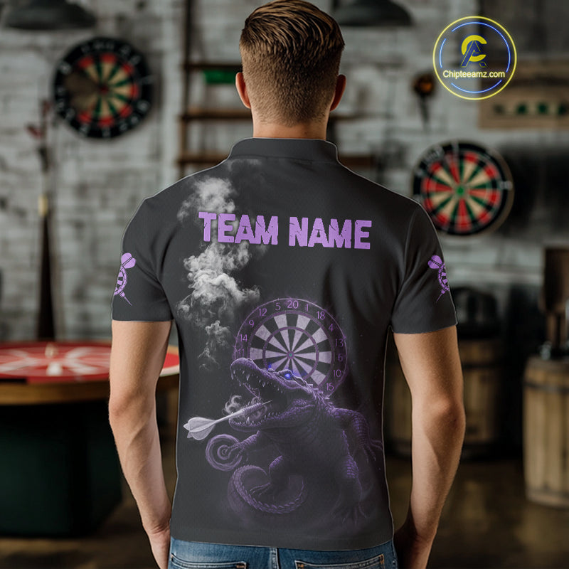 Black And Purple Crocodile Grey Smoke Custom Dart Men Polo Shirt Funny Dart Jerseys NYN1789