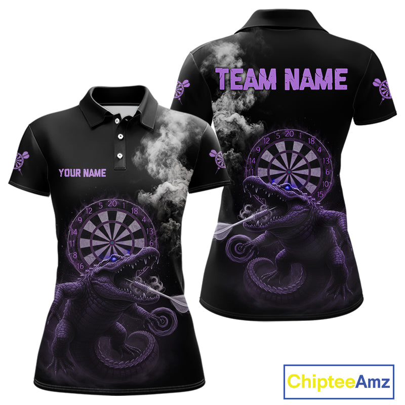Black And Purple Crocodile Grey Smoke Custom Dart Men Polo Shirt Funny Dart Jerseys NYN1789