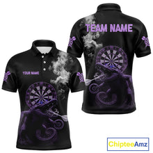 Load image into Gallery viewer, Black And Purple Crocodile Grey Smoke Custom Dart Men Polo Shirt Funny Dart Jerseys NYN1789