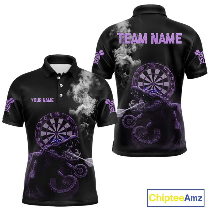 Black And Purple Crocodile Grey Smoke Custom Dart Men Polo Shirt Funny Dart Jerseys NYN1789