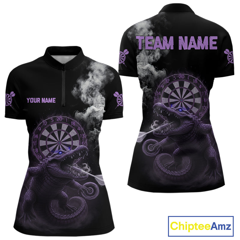Black And Purple Crocodile Grey Smoke Custom Dart Men Polo Shirt Funny Dart Jerseys NYN1789