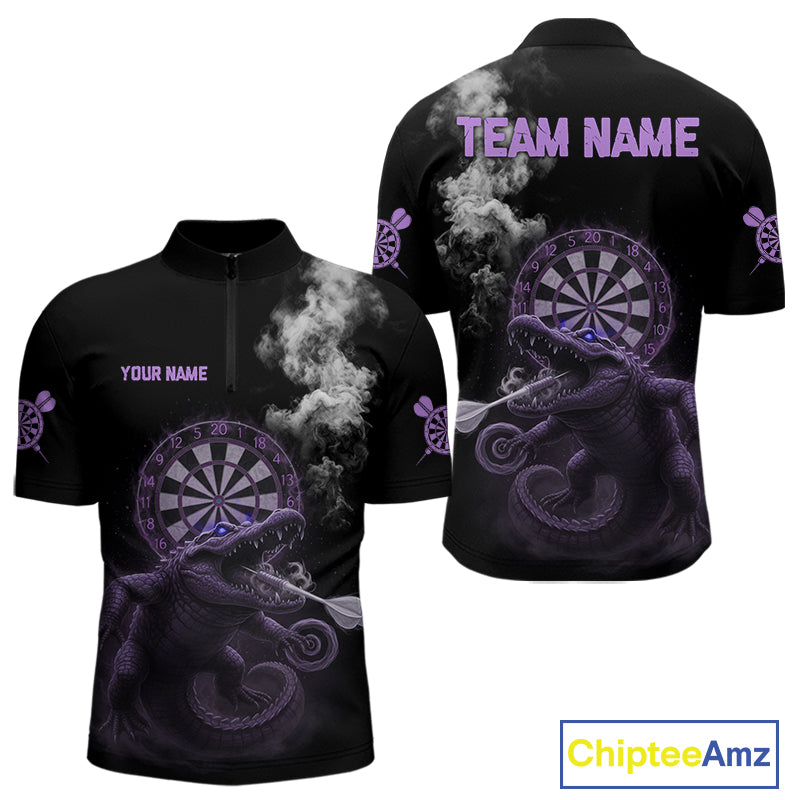 Black And Purple Crocodile Grey Smoke Custom Dart Men Polo Shirt Funny Dart Jerseys NYN1789