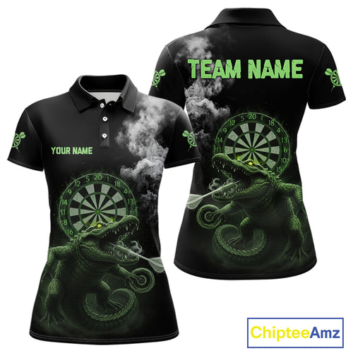 Black And Green Crocodile Grey Smoke Custom Dart Men Polo Shirt Funny Dart Jerseys NYN1790