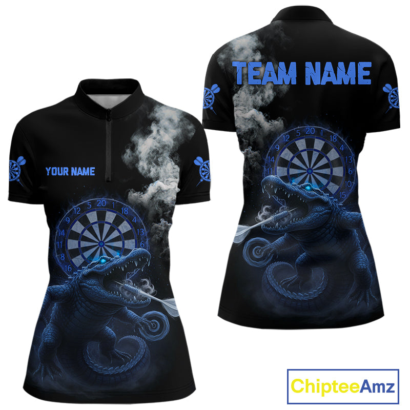 Black And Blue Crocodile Grey Smoke Custom Dart Men Polo Shirt Funny Dart Jerseys NYN1791