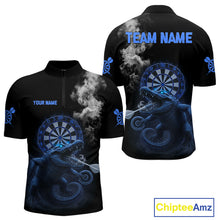 Load image into Gallery viewer, Black And Blue Crocodile Grey Smoke Custom Dart Men Polo Shirt Funny Dart Jerseys NYN1791